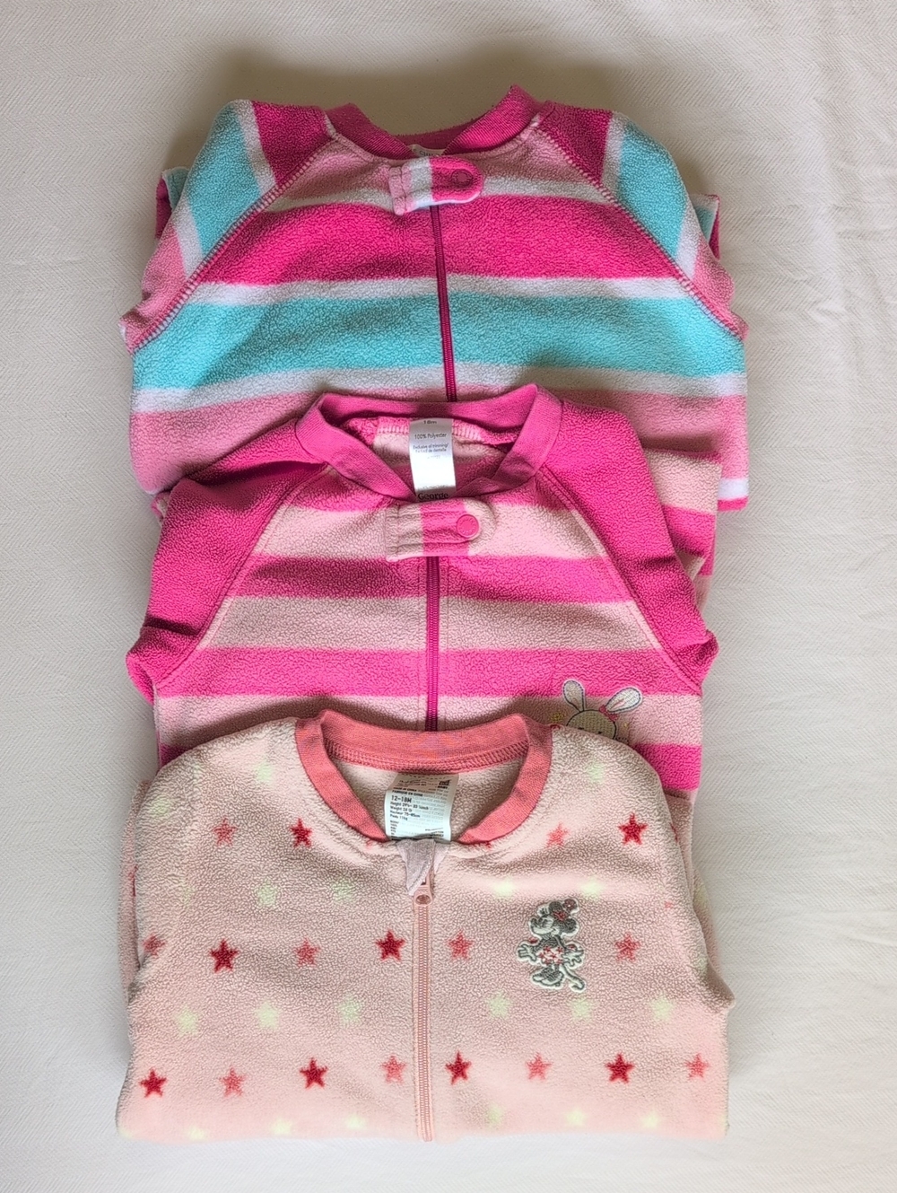 Girls 18 Months Fleece Sleeper Lot 3PC Uniqlo Disney Minnie Mouse TCP George PJs